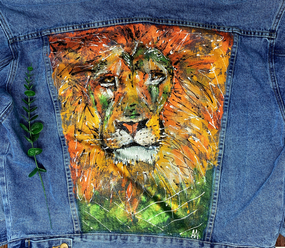 Lion Hand Painted 1of1 Original Oversized Boxy Cut Denim Jacket